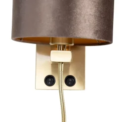 Applique murale bronze avec abat-jour en velours marron 18 cm - Brescia