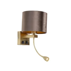 Applique murale bronze avec abat-jour en velours marron 18 cm - Brescia