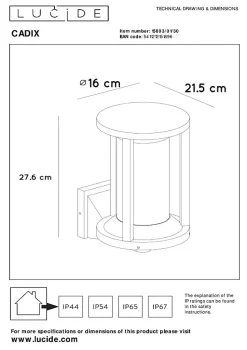 Applique murale CADIX en aluminium avec 1xE27 - Noir - Lucide
