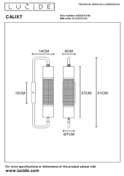 Applique murale CALIXT en acier avec 1xE27 - Noir - Lucide