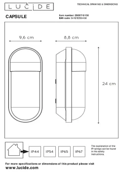 Applique murale CAPSULE en synthétique avec 1xE27 - Noir - Lucide