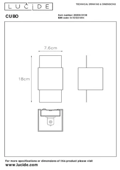 Applique murale CUBO en aluminium avec 1xG9 - Noir - Lucide