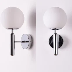 Applique Murale Design Boule en Cristal Opalin et Support Argenté Douille E27 Idéal pour Chambre Salon et Couloir