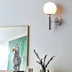Applique Murale Design Boule en Cristal Opalin et Support Argenté Douille E27 Idéal pour Chambre Salon et Couloir