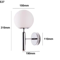 Applique Murale Design Boule en Cristal Opalin et Support Argenté Douille E27 Idéal pour Chambre Salon et Couloir