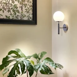 Applique Murale Design Boule en Cristal Opalin et Support Argenté Douille E27 Idéal pour Chambre Salon et Couloir