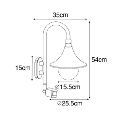 Applique murale d'extérieur or antique IP44 avec détecteur de mouvement - Daphne