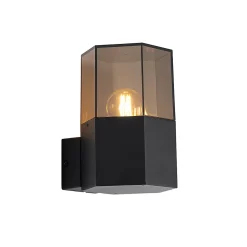 Applique murale d'extérieur noire avec verre fumé hexagonal IP44 - Danemark