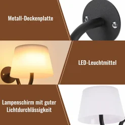 Applique murale d'intérieur NETTLIFE à piles avec interrupteur : appliques murales LED à intensité variable, noires, sans fil