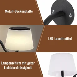 Applique murale d'intérieur NETTLIFE à piles : 2 appliques murales LED à intensité variable avec interrupteur, sans fil, noirs