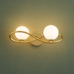 Applique murale dorée design double verre blanc - Novale