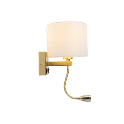 Applique murale dorée USB avec abat-jour blanc - Brescia Combi
