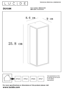 Applique murale DUKAN en verre avec 1xE27 - Noir - Lucide
