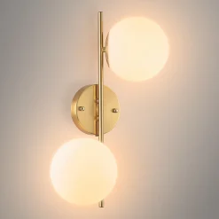 Applique Murale en Acier avec Fini en Laiton et 2 Boules en Cristal Givré OLIVIA E27