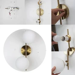 Applique Murale en Acier avec Fini en Laiton et 2 Boules en Cristal Givré OLIVIA E27