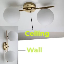 Applique Murale en Acier avec Fini en Laiton et 2 Boules en Cristal Givré OLIVIA E27