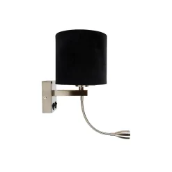 Applique murale en acier avec abat-jour en velours ovale noir 25 cm - Brescia Combi