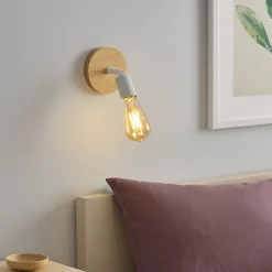 Applique murale en bois avec douille E27, style vintage et rustique