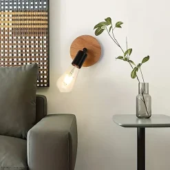 Applique murale en bois avec douille E27, style vintage et rustique