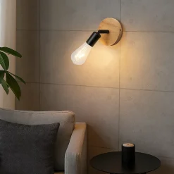 Applique murale en bois avec douille E27, style vintage et rustique