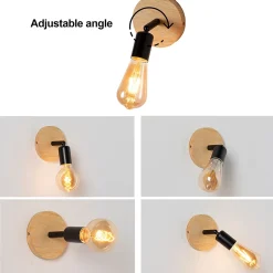 Applique murale en bois avec douille E27, style vintage et rustique