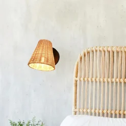 Applique Murale en Osier de Bambou Orientable METS E27