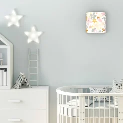 Applique murale enfant rose, gris tissu fleuri E14 IP20 H.22cm Seynave