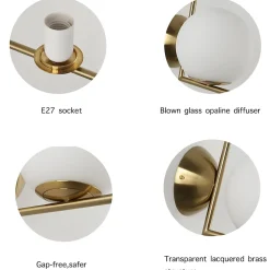 Applique Murale ESFERA avec Globe en Verre Opale E27 G45 Diffuseur en Verre Soufflé et Structure en Acier Doré.