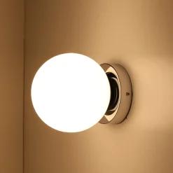 Applique Murale et Plafonnier Boule 150 mm Verre Opale E27 IP44 Chromé pour Salles de Bain et Extérieurs