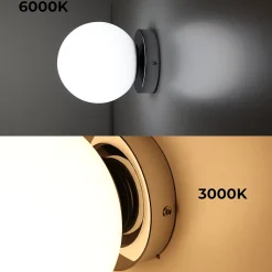 Applique Murale et Plafonnier Boule 150 mm Verre Opale E27 IP44 Chromé pour Salles de Bain et Extérieurs