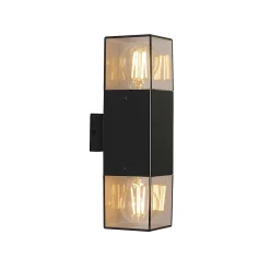 Applique murale extérieure noire avec abat-jour fumé 2 lumières IP44 - Danemark