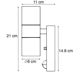 Applique murale extérieure anthracite avec détecteur de mouvement 2 lumières IP44 - Duo