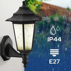 Applique murale extérieure Begonya 2 x E27, IP44, lampe Murale Extérieure noir