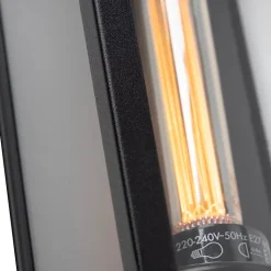 Applique murale extérieure rectangulaire moderne noire avec verre - Rotterdam Long