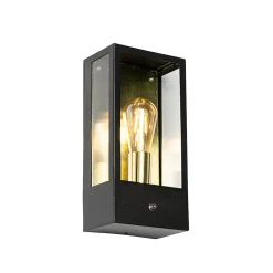 Applique murale extérieure noire avec capteur crépusculaire doré - Rotterdam