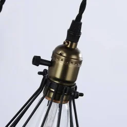 Applique Murale Ferme en Métal avec Cage et Bois Rustique Interrupteur à Câble avec Poulie Élévatrice E27