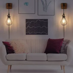 Applique Murale Ferme en Métal avec Cage et Bois Rustique Interrupteur à Câble avec Poulie Élévatrice E27