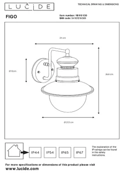 Applique murale FIGO en aluminium avec 1xE27 - Noir - Lucide