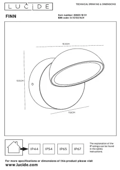 Applique murale FINN en métal avec LED intégré - Blanc - Lucide
