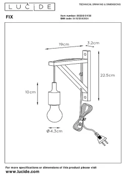 Applique murale FIX en bois avec 1xE27 - Noir - Lucide