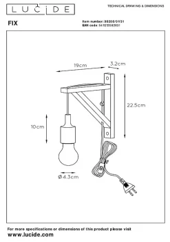 Applique murale FIX en bois avec 1xE27 - Blanc - Lucide
