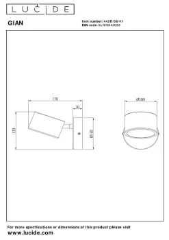 Applique murale GIAN en métal avec LED intégré - Taupe - Lucide