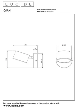 Applique murale GIAN en métal avec LED intégré - Noir - Lucide