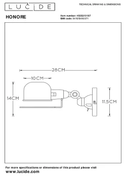 Applique murale HONORE en métal avec 1xE14 - Rouille - Lucide