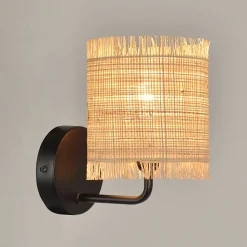 Applique murale Ibiza E14 40W IP20 L.13 x H.18 x P.18cm métal et raphia coloris naturel Corep