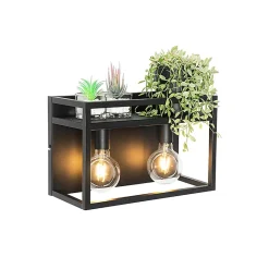 Applique murale industrielle noire avec étagère 2 lumières - Cage Rack