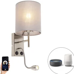Applique murale intelligente en acier avec abat-jour gris, avec Wifi A60 - Stacca