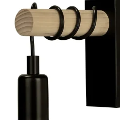 Applique murale intérieur en métal noir et effet bois E27 15W L.18,5 x l.6,5 x H.16,5cm, GoodHome Hornero
