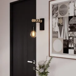 Applique murale intérieur en métal noir et effet bois E27 15W L.18,5 x l.6,5 x H.16,5cm, GoodHome Hornero