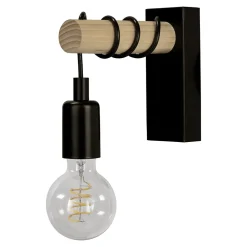 Applique murale intérieur en métal noir et effet bois E27 15W L.18,5 x l.6,5 x H.16,5cm, GoodHome Hornero